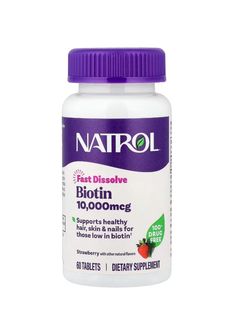 Natrol Biotin Fast Dissolve Strawberry 10000 mcg 60 Tablets - Image 1